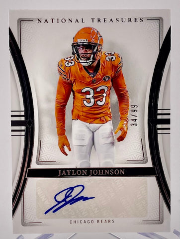 Bears Jaylon Johnson 2023 Panini National Treasures No.SIG-JJN #34/99 Autographed Single Card