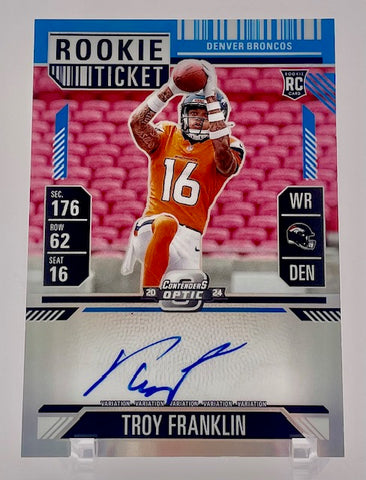 Broncos Troy Franklin 2024 Panini Contenders Optic No.113 #37/75 Variation Autographed Rookie Single Card