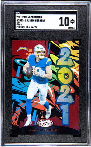 Chargers Justin Herbert 2021 Panini Certified No.2021-2 #62/99 SGC Graded 10 Single Card