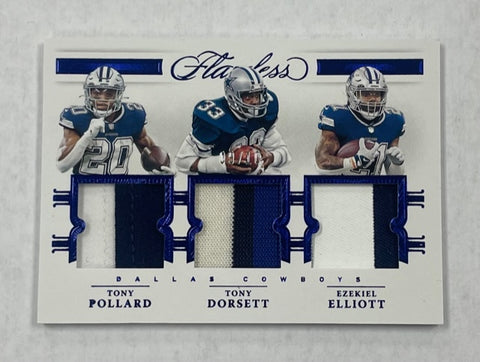 Cowboys Pollard/Dorsett/Elliott 2021 Panini Flawless No.TP5 09/10 Relic Single Card