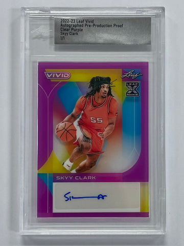 Louisville Skyy Clark 2022-23 Leaf Vivid Pre-Production 1/1 Clear Purple Autographed Rookie Single Card