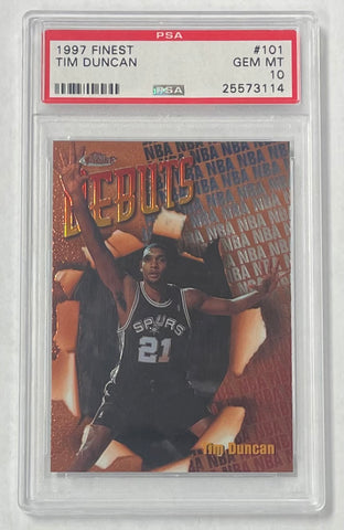 Spurs Tim Duncan 1997 Topps Finest No.101 PSA Graded 10 Rookie Single Card