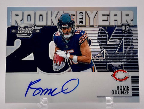 Bears Rome Odunze 2024 Panini Contenders Optic No. ROY-ROE #75/99 Autographed Rookie Single Card