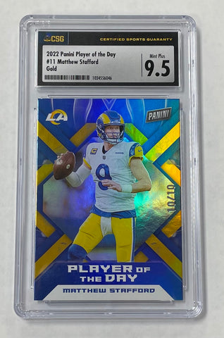 Rams Matthew Stafford 2022 Panini Player of the Day No.11 Gold 10/10 CSG 9.5 Graded Single Card