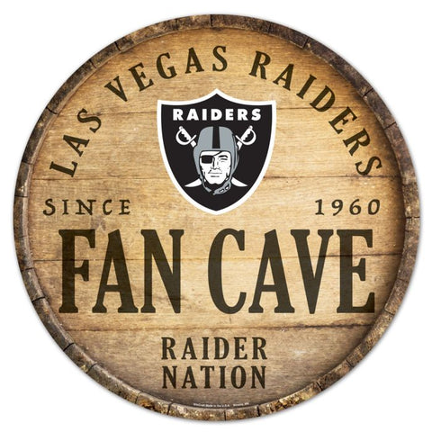 Raiders Wood Sign Round 14" Fan Cave