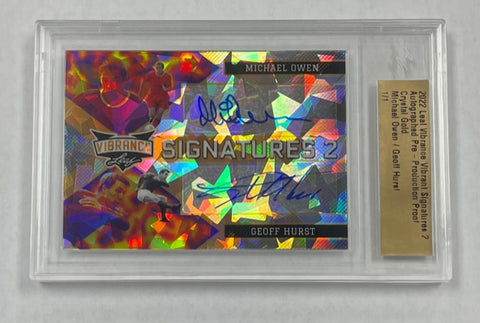 Michael Owen Geoff Hurst 2022 Leaf Vibrance Pre-Production 1/1 Gold Autographed Single Card