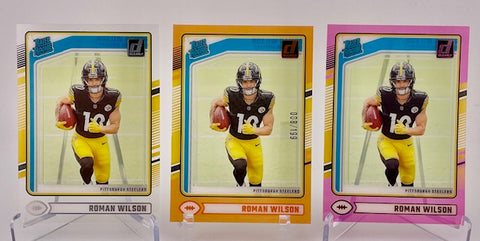 Steelers Roman Wilson 2024 Panini Clearly Donruss No.77 #008/199-Pink-Base (Lot of 3) Single Card