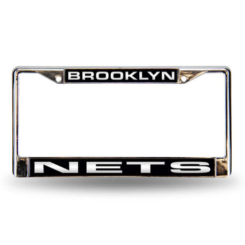 Nets Laser Cut License Plate Frame Silver w/ Black Background