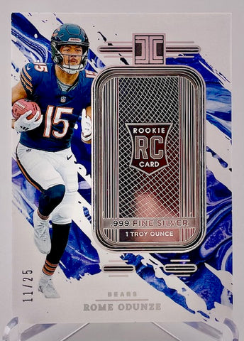 Bears Rome Odunze 2024 Panini Impeccable No.SRS-ROE #11/25 1 Troy Ounce .999 Fine Silver Rookie Single Card