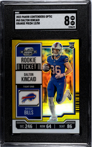 Bills Dalton Kincaid 2023 Panini Contenders Optic No.65 #13/50 Rookie SGC Graded 8 Single Card