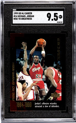 Bulls Michael Jordan 1999 Upper Deck MJ Career No.14 Rise to Greatness SGC Graded 9.5 Single Card (4146110)