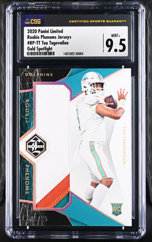 Dolphins Tua Tagovailoa 2020 Panini Limited No.RP-TT #15/25 CSG Graded 9.5 Relic Rookie Single Card