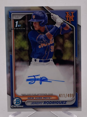 Mets Jeremy Rodriguez 2024 Bowman Chrome No.CPA-JRZ #411/499 Autographed 1st Bowman Single Card