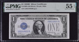 1928B $1 Silver Certificate Dollar Bill - Fr#1602, GB Block, Woods/Mills - PMG Graded 55 (Lot of 4)