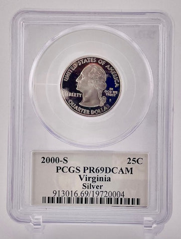 2000-S $0.25 Cent Piece Coin - Virginia Silver PCGS Graded PR69DCAM