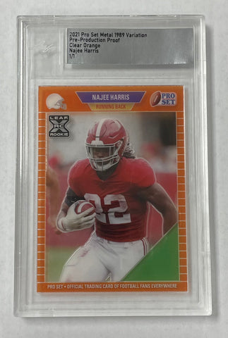 Alabama Najee Harris 2021 Leaf Pro Set Metal 1989 Pre-Production 1/1 Clear Orange Rookie Single Card