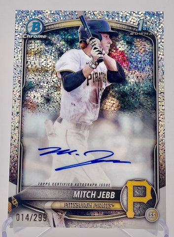 Pirates Mitch Jebb 2025 Bowman Chrome No.CPA-MJ #014/299 Speckle Autographed 1st Bowman Single Card