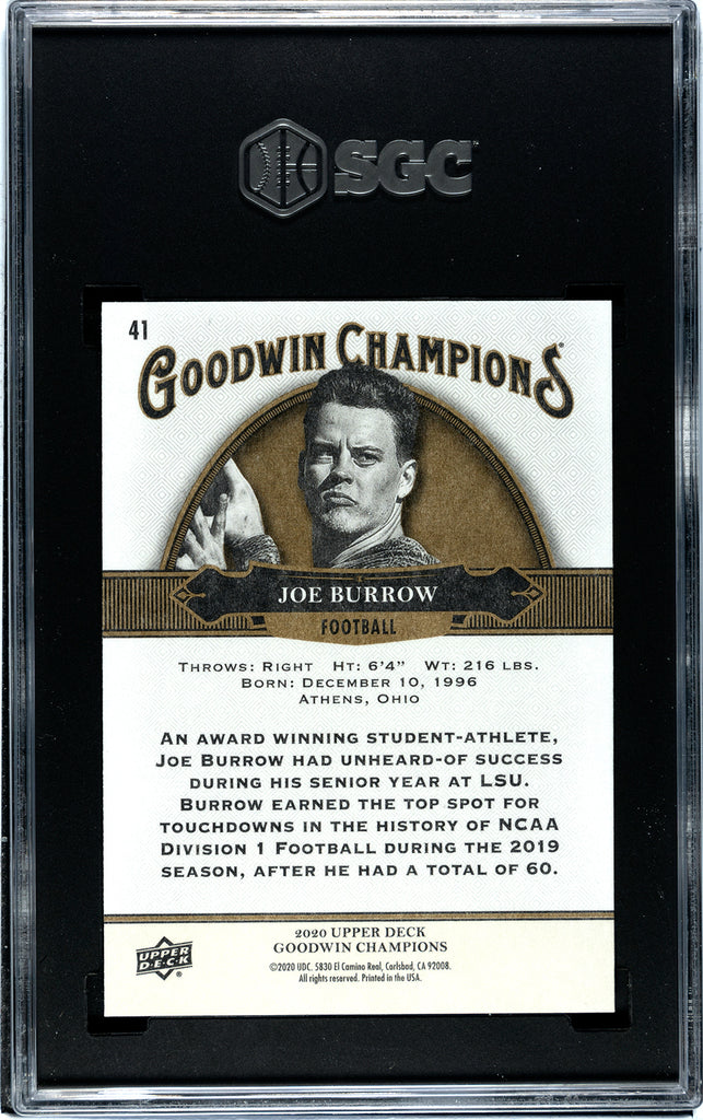 joe burrow graded card Bengals Joe Burrow 2020 Upper Deck Goodwin Champions No.41 SGC Graded – JP Sports