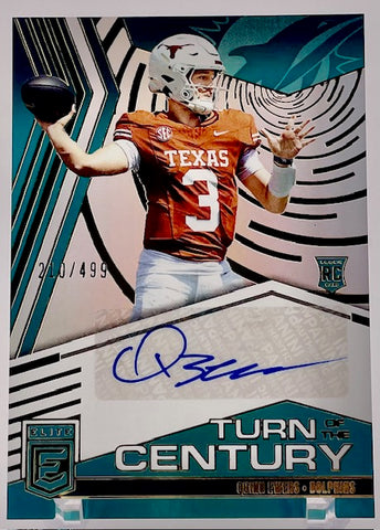 Dolphins Quinn Ewers 2025 Panini Donruss Elite No. TOC-QEW #210/499 Autographed Rookie Single Card