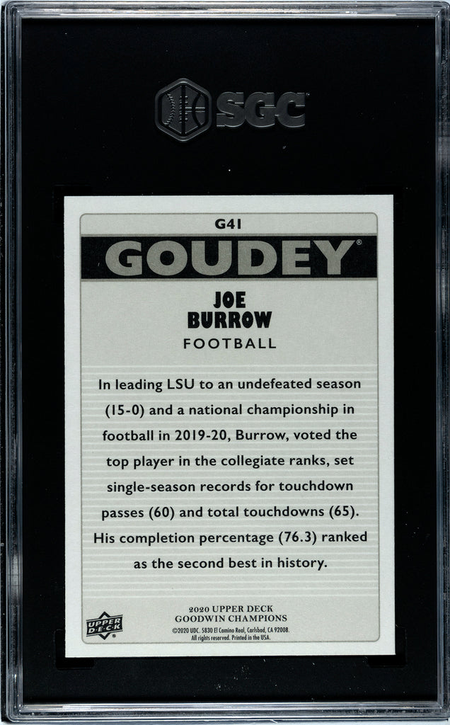 joe burrow graded card Bengals Joe Burrow 2020 Upper Deck Goodwin Champions No.G41 Goudey SGC – JP Sports