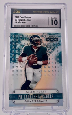 Eagles Jalen Hurts 2020 Panini Honors No.5 #38/70 CSG Graded 10 Rookie Single Card