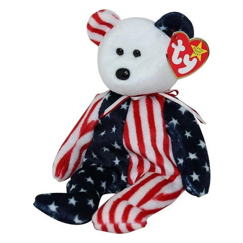 TY Beanie Baby 8.5" - Spangle Red/White and Blue 1999 Bear With White Head