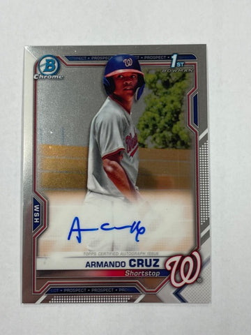 Nationals Armando Cruz 2021 Bowman Chrome No.CPA-AC 1st Autographed Prospect Single Card