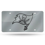Buccaneers Laser Cut License Plate Tag Silver Black Logo