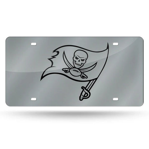 Buccaneers Laser Cut License Plate Tag Silver Black Logo