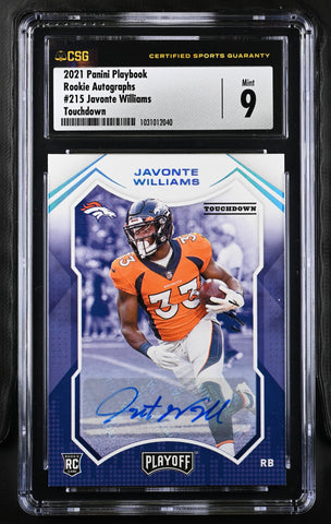 Broncos Javonte Williams 2021 Panini Playbook No.215 #1/1 CSG Graded 9 Autographed Rookie Single Card