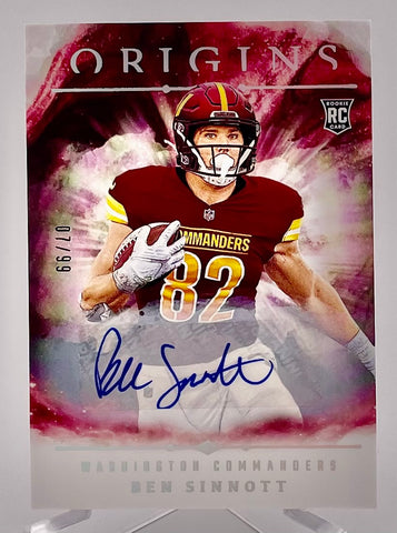 Commanders Ben Sinnott 2024 Panini Origins No.118 #07/99 Autographed Rookie Single Card