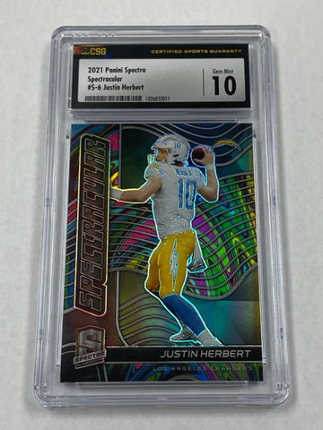 Chargers Justin Herbert 2021 Panini Spectra No.S-6 CSG Graded 10 21/99 Single Card