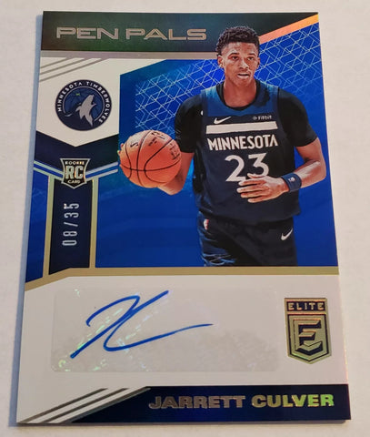 Timberwolves Jarrett Culver 2019-20 Donruss Elite Pen Pals #08/35 Autographed Rookie Single Card