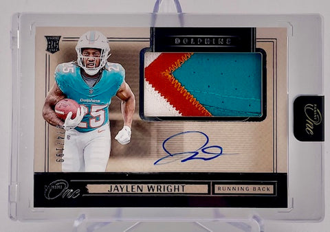 Dolphins Jaylen Wright 2024 Panini One No.28 #174/199 Autographed Relic Rookie Single Card