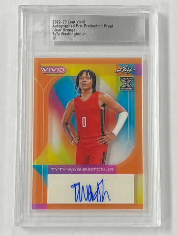 Kentucky TyTy Washington Jr 2022-23 Leaf Vivid Pre-Production 1/1 Clear Orange Autographed Rookie Single Card