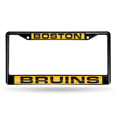 Bruins Laser Cut License Plate Frame Color Black w/ Yellow Background