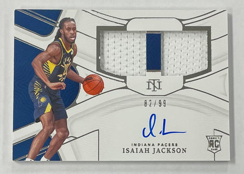 Pacers Isaiah Jackson 2021-22 Panini National Treasures No.RMD-IJS 82/99 RPA Autographed Relic Rookie Single Card