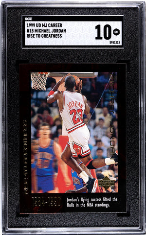 Bulls Michael Jordan 1999 Upper Deck MJ Career No.18 Rise to Greatness SGC Graded 10 Single Card (5951213)