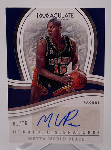 Pacers Metta World Peace 2022-23 Panini Immaculate No.IHS-MWP #01/75 Autographed Single Card