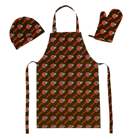 Browns 3-Piece Apron, Oven Mitt & Chef Hat Set