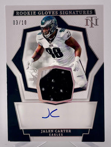 Eagles Jalen Carter 2023 Panini National Treasures No.RGS-JCA #03/10 Autographed Relic Rookie Single Card