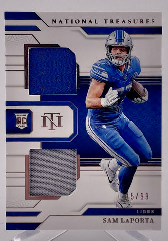 Lions Sam LaPorta 2023 Panini National Treasures No.RDM-SLA #45/99 Relic Rookie Single Card