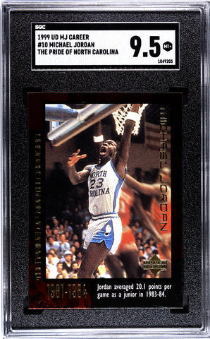 Bulls Michael Jordan 1999 Upper Deck MJ Career No.10 The Pride of North Carolina SGC Graded 9.5 Single Card (1049205)