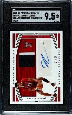 Texas Tech Jarrett Culver 2020-21 Panini National Treasures No.LMS-JC #19/20 Autographed Relic SGC Graded 9.5 Single Card