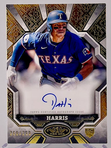 Rangers Dustin Harris 2025 Topps Tier 1 No.BOA-DHA #260/299 Autographed Rookie Single Card