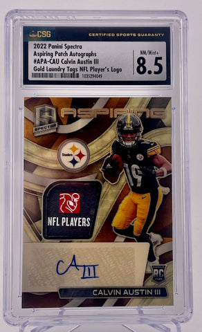 Steelers Calvin Austin III 2022 Panini Spectra No.APA-CAU #1/1 CSG Graded 8.5 Autographed Relic Rookie Single Card