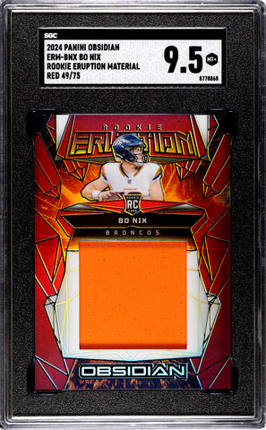 Broncos Bo Nix 2024 Panini Obsidian No.ERM-BNX #49/75 SGC Graded 9.5 Relic Rookie Single Card