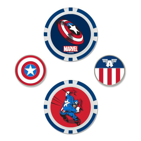 Captain America Marvel Poker Chip Golf Ball Marker - Set of 4