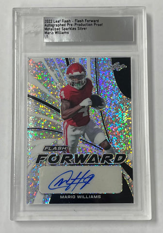 Alabama Mario Williams 2022 Leaf Flash Pre-Production 1/1 Silver Sparkle Autographed Rookie Single Card