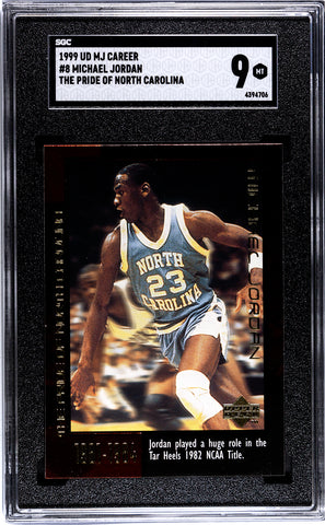 Bulls Michael Jordan 1999 Upper Deck MJ Career No.8 The Pride of North Carolina SGC Graded 9 Single Card (4394706)
